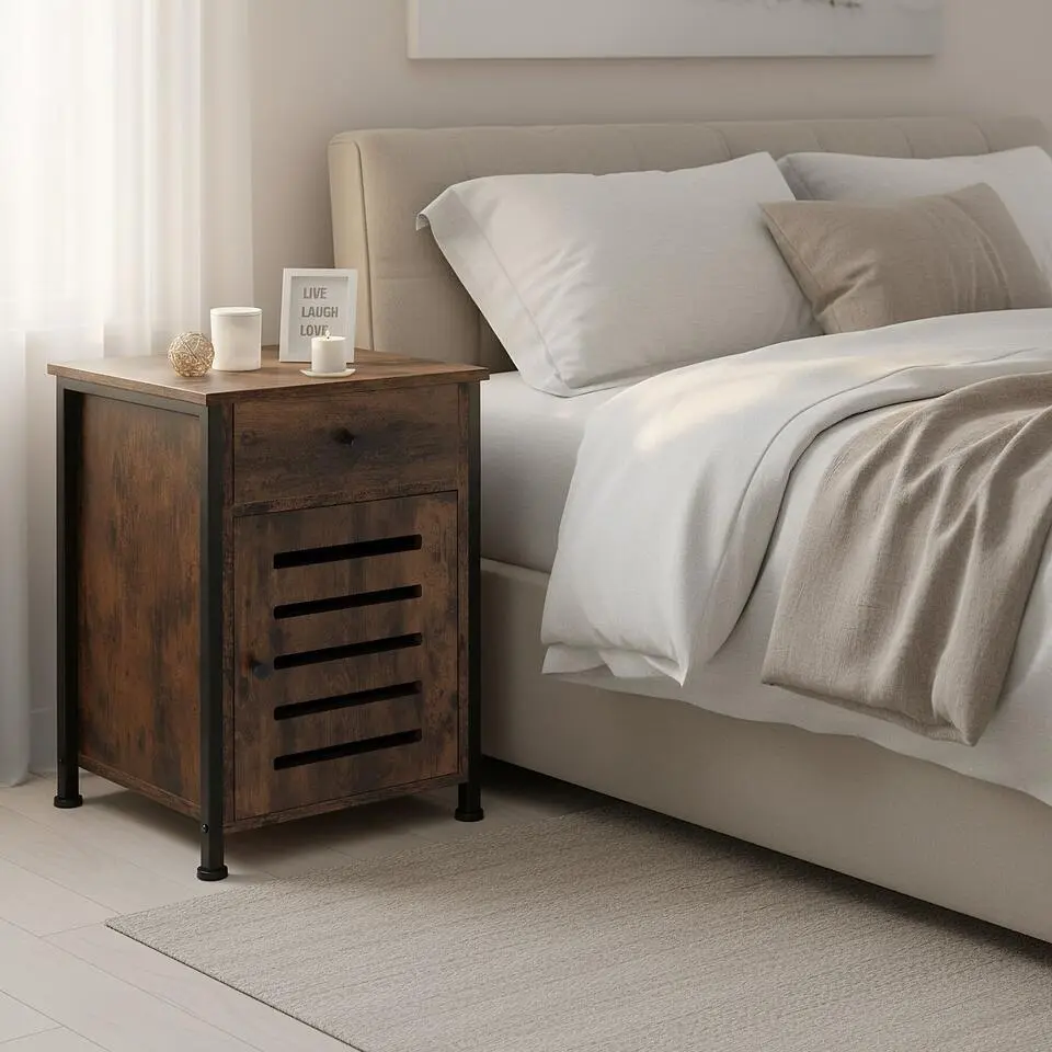 tectake Nachtkastje Waterford 40x42x60,5cm, Industrieel Hout Donker, Rustiek