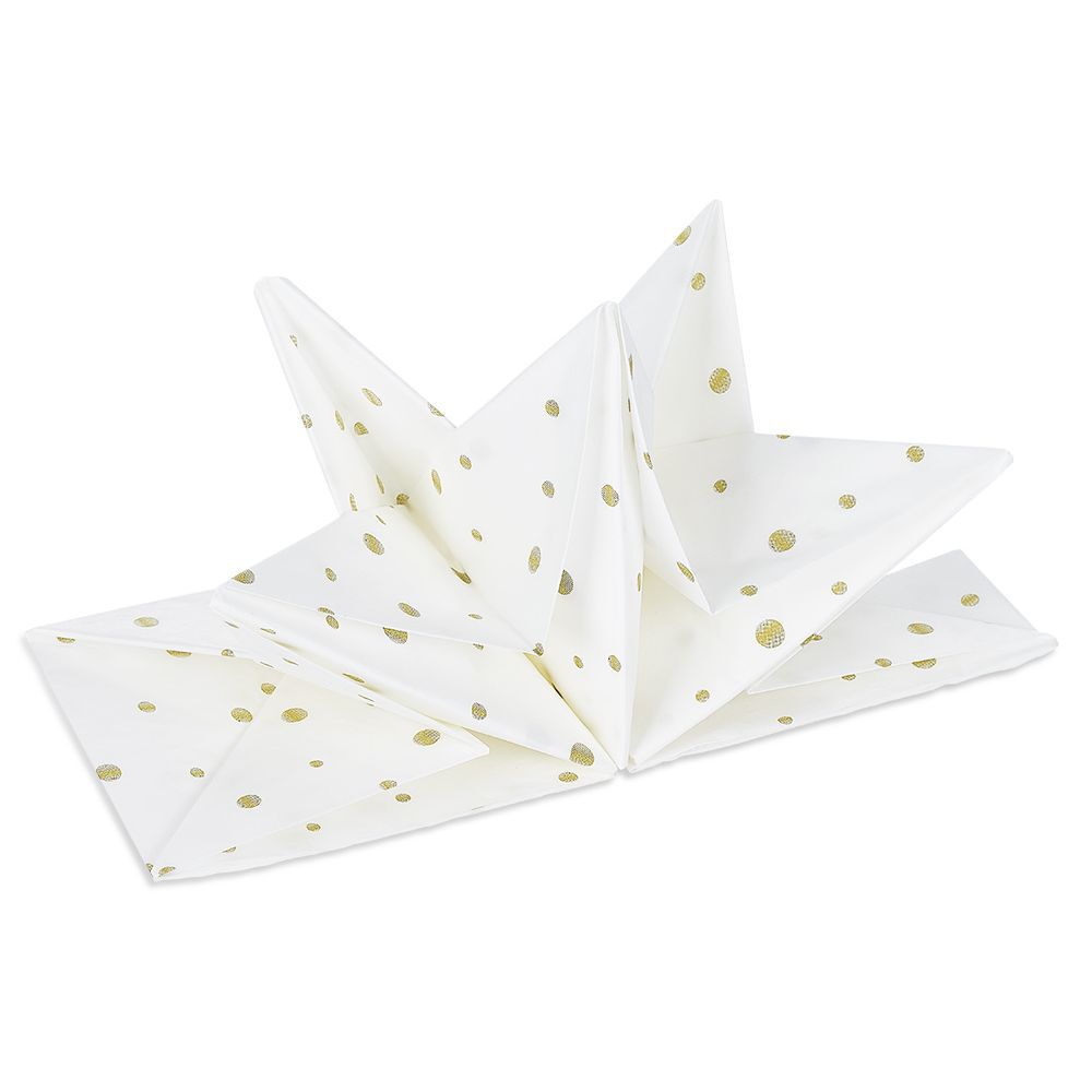 Serviette origami en papier blanc motif pois dorés x12