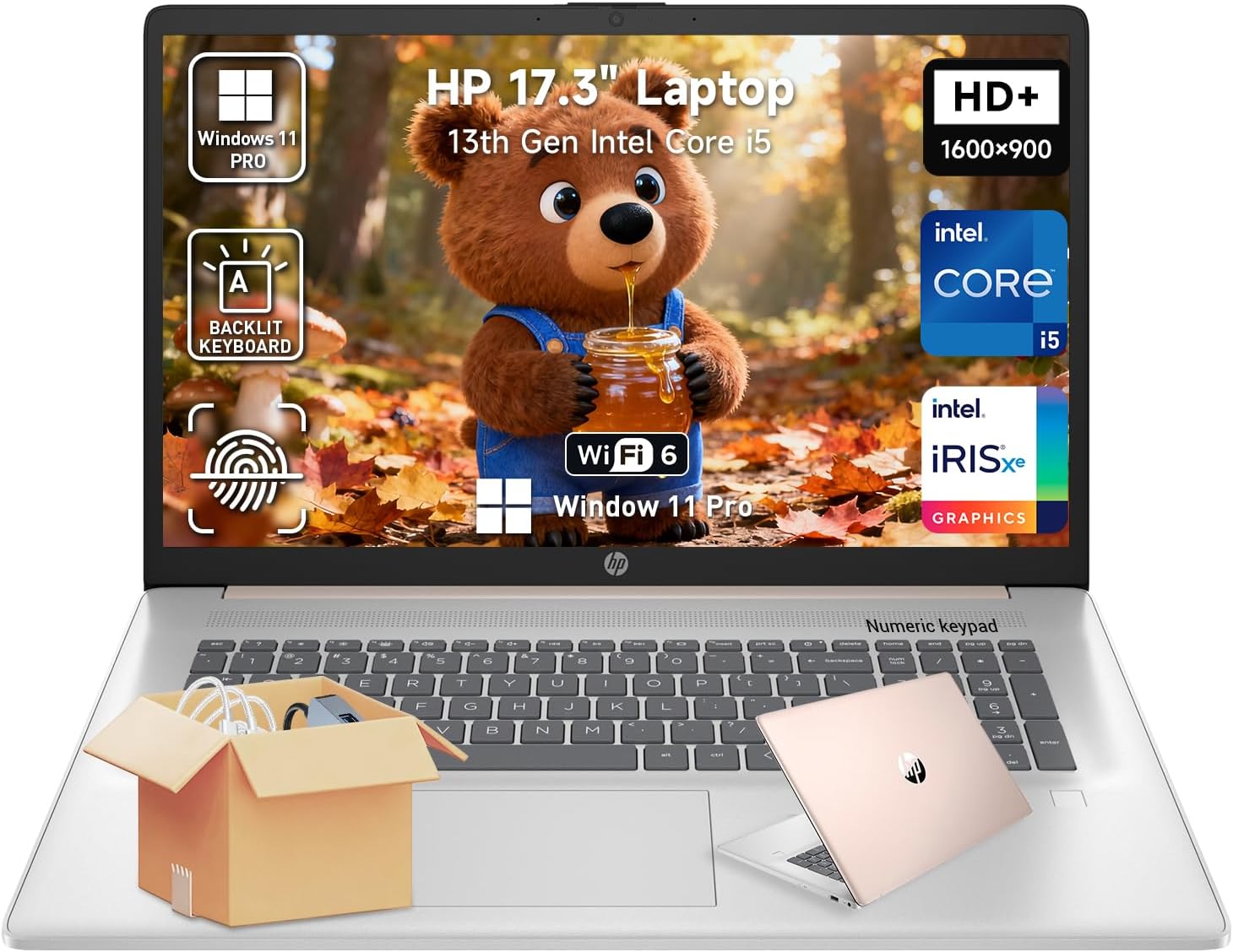 HP 17 Laptop Computer  17.3 HD+ Large Screen Business Laptop PC  13th Gen Intel Core i5 (10-cores)  Windows 11 Pro | Backlit Keyboard | Fingerprint Reader | Rose Gold | 32GB RAM 2TB SSD