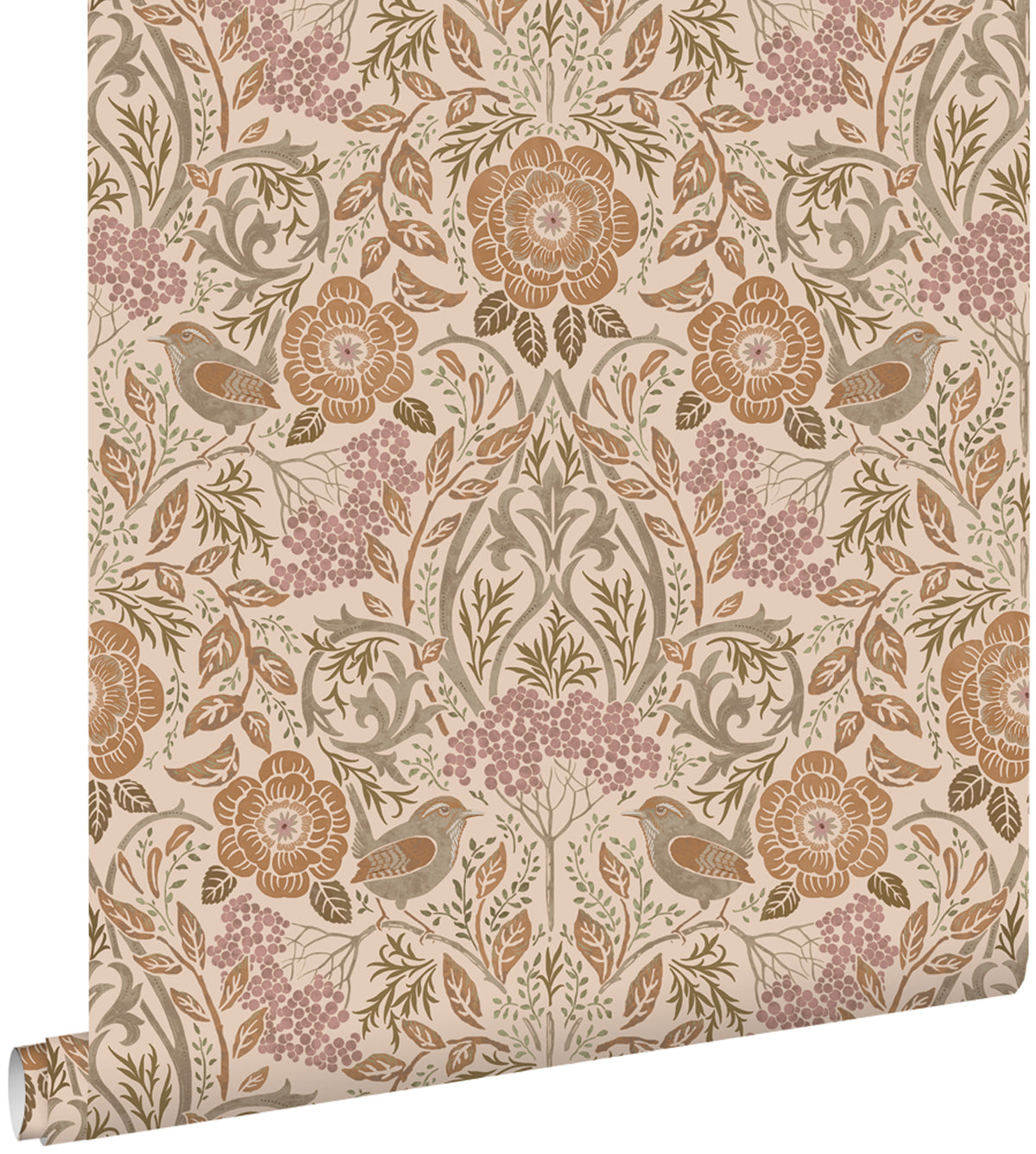 ESTAhome behang bloemen en vogels in art nouveau stijl terracotta 53 cm x 10.05 m 139567