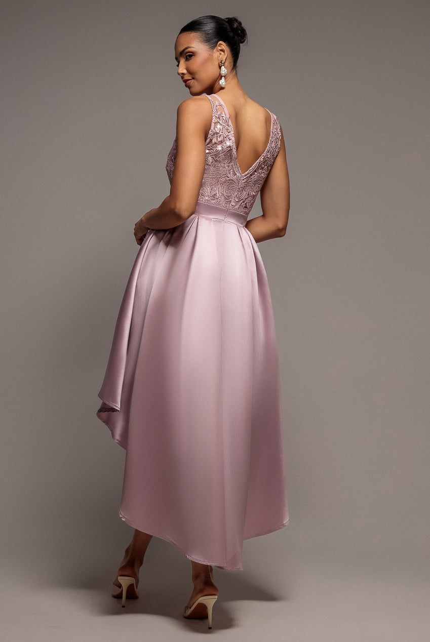 Goddiva Sequin & Satin Dipped Hem Midi Dress