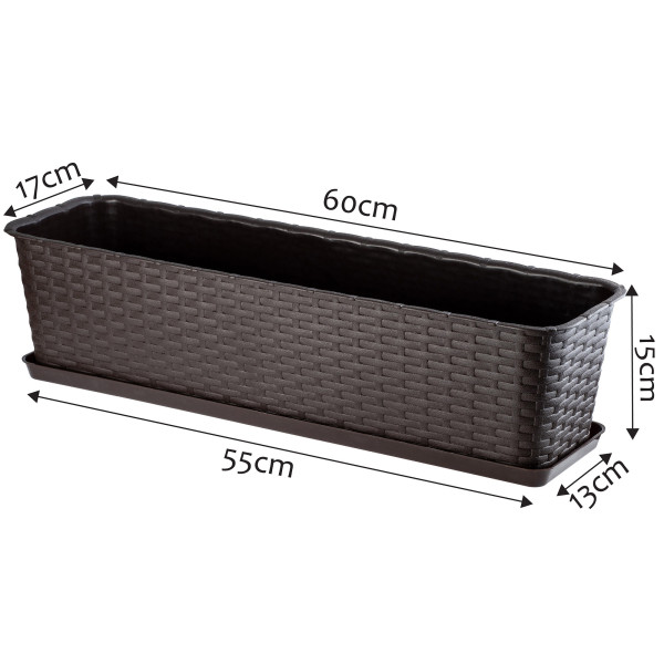 Doniczka Balkonowa Skrzynka Podstawka Brązowa 60cm