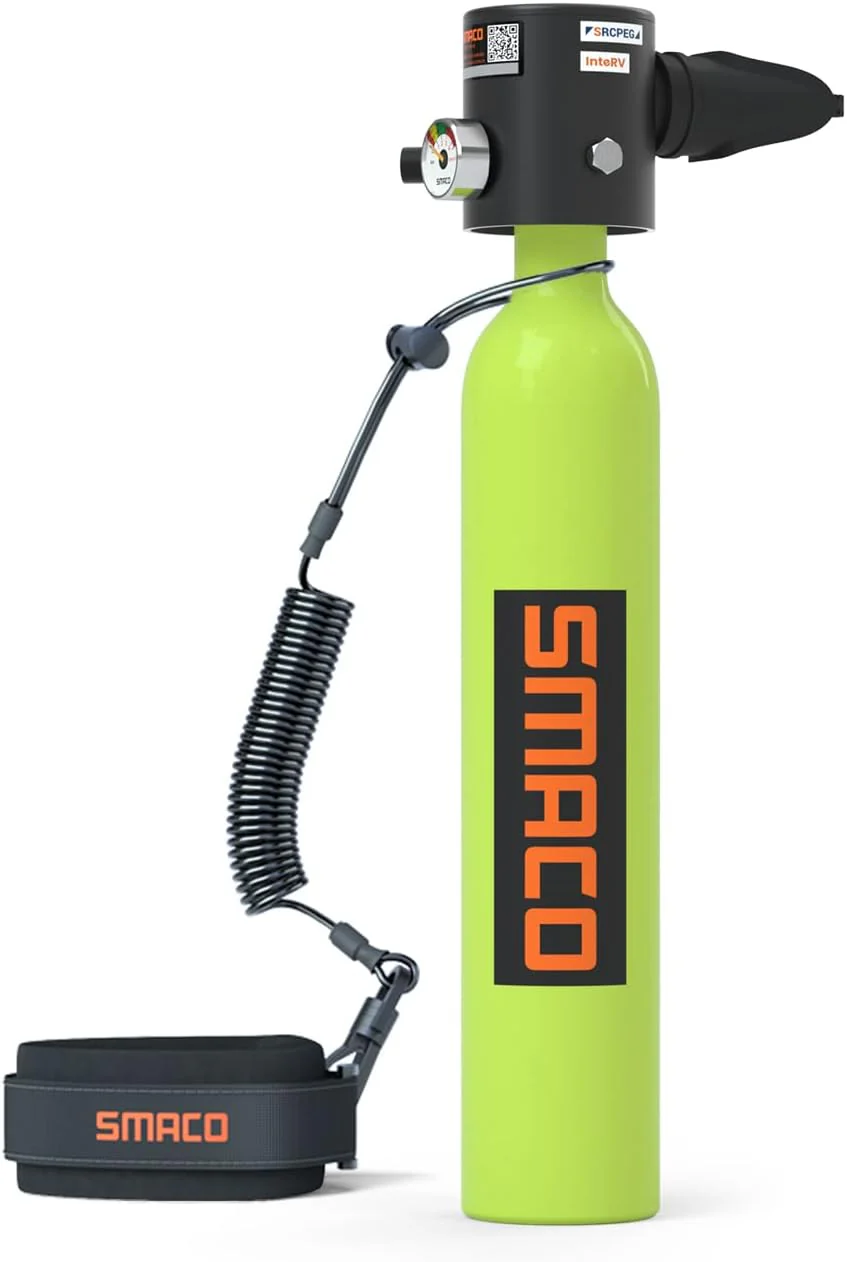 Mini Scuba Tank 0.5L Portable Scuba Diving Tank Support About 6 Minutes Underwater Breathe, Scuba Diving Cylinder with 0.5L Capacity 3000Psi/200Bar Maximum Pressure for 33 ft Depth Diving(Green)