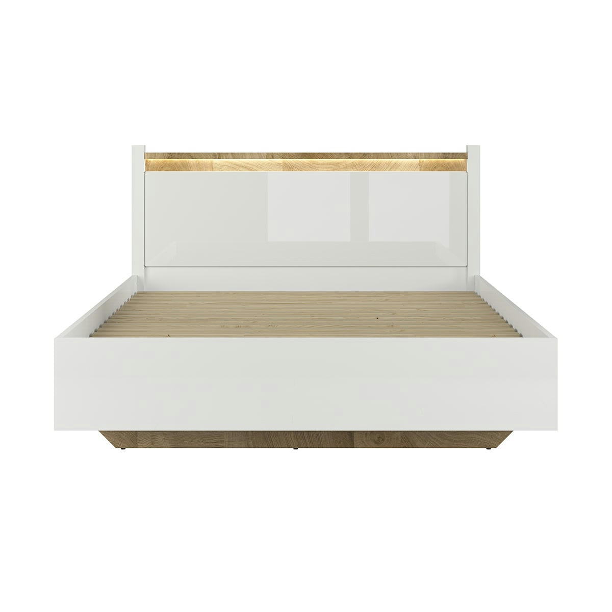 - Lit 160x200 avec led blanc laqué et naturel