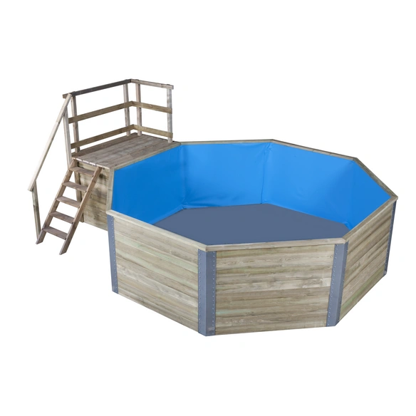 Achteckpool, grau/grün, BxHxL: 376 x 116 x 476 cm
