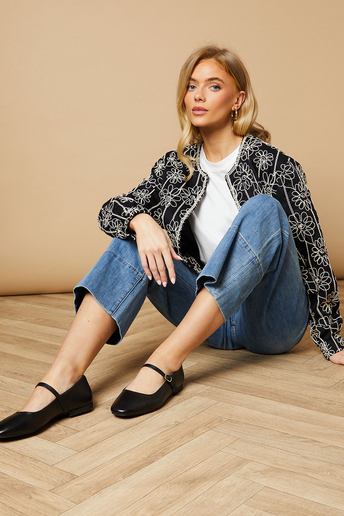 Oasis Belle Real Leather Mary Jane Square Toe Ballet Pumps