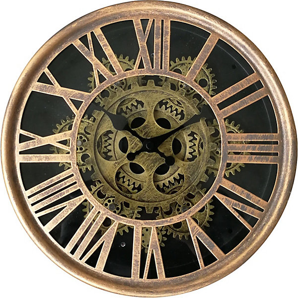 Horloge murale avec mécanisme apparent doré Ø25cm