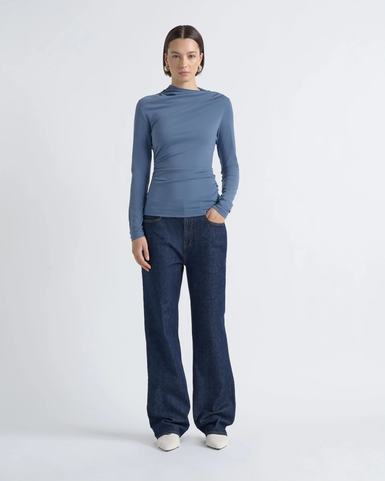 Crepe Mesh Gathered Top