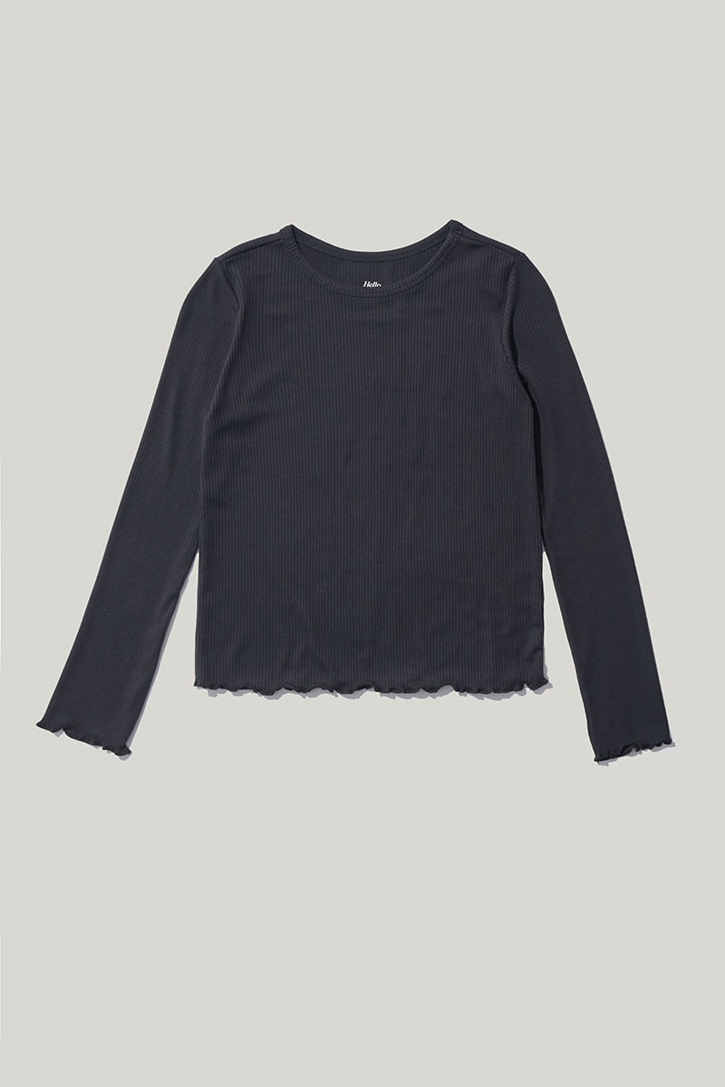 Hello Franki Everly Long Sleeve Lettuce Edge T-Shirt for girls Black