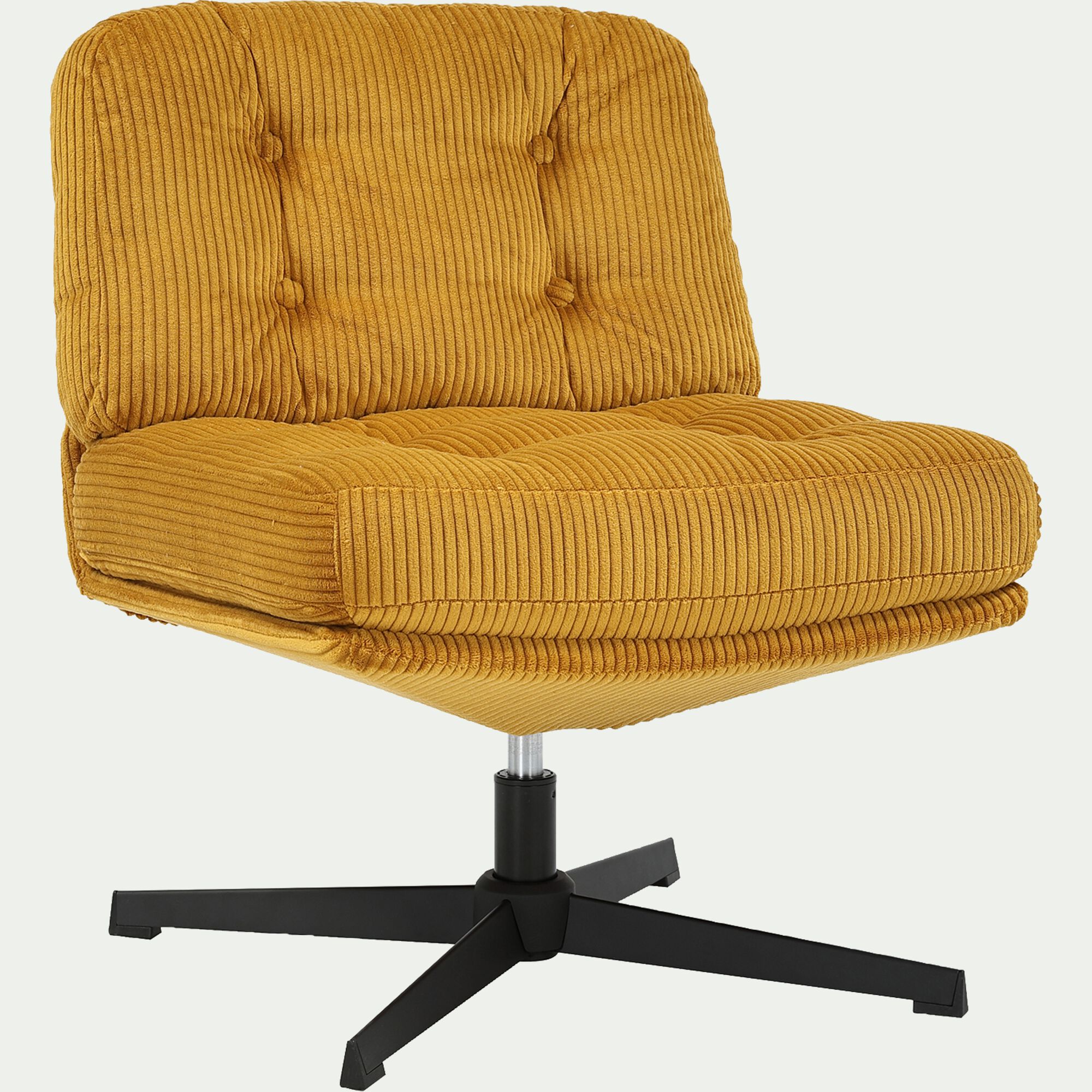 KIARA - Chaise pivotante en velours côtelé et piétement en fer - jaune argan