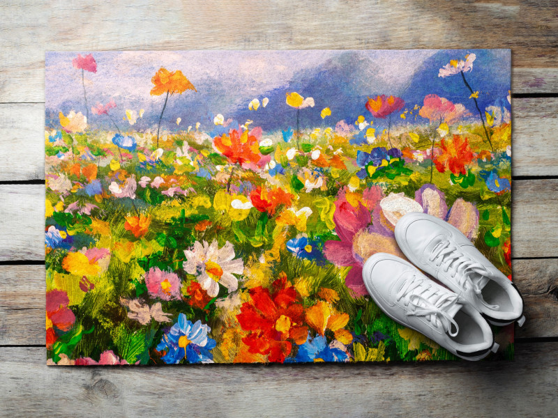 Podgumowana Mata Wejściowa Łąka Kwiaty - 90x60 cm