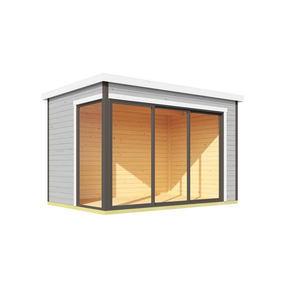 Blockbohlenhaus »Austin«, BxHxT: 379,6 x 239,4 x 259,6 cm (Außenmaß inkl. Dachüberstand), grau