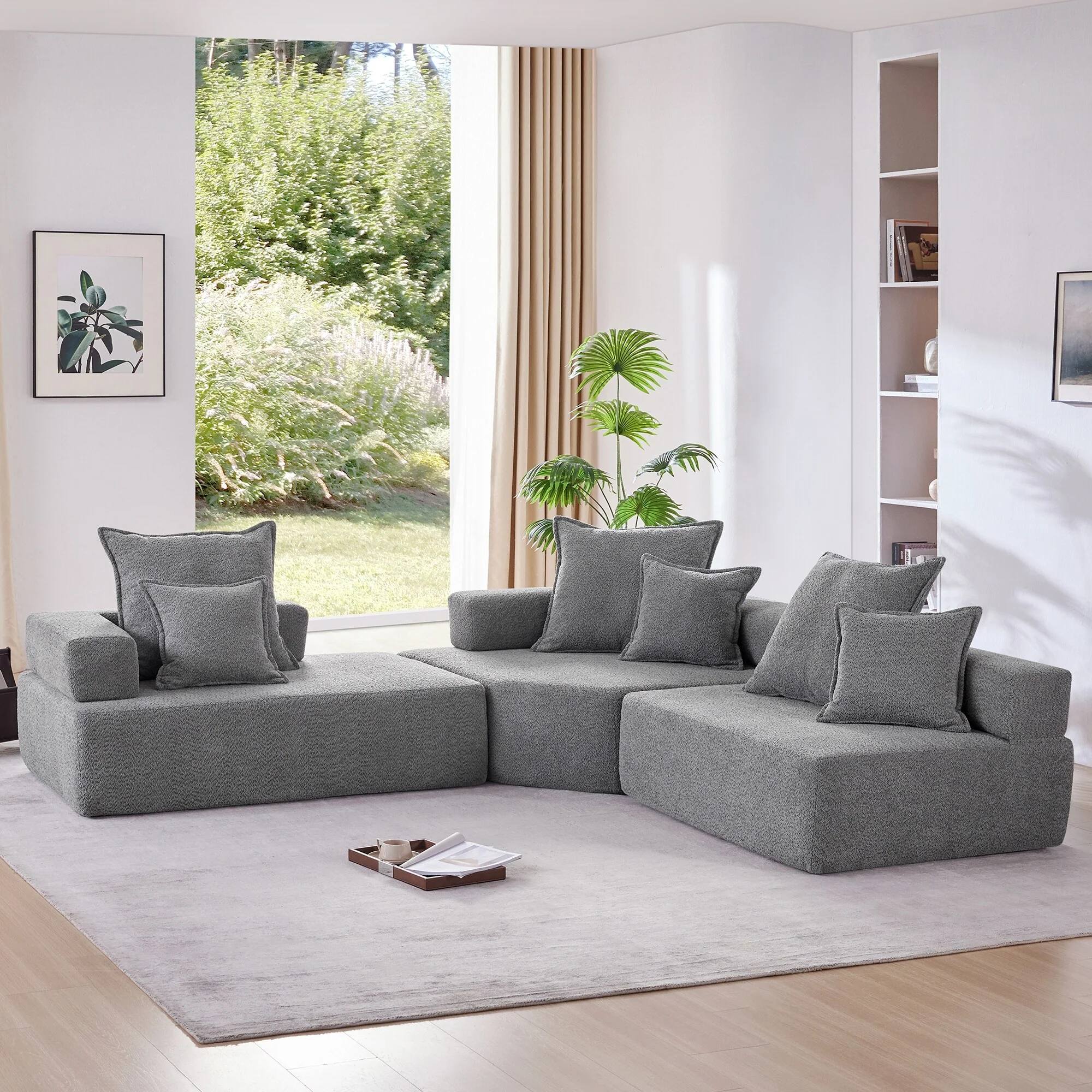78.74 Luxurious Modular L-Shaped 5 Seater Sectional Sofa in Soft Boucle Fabric with 3-Piece Free Combination