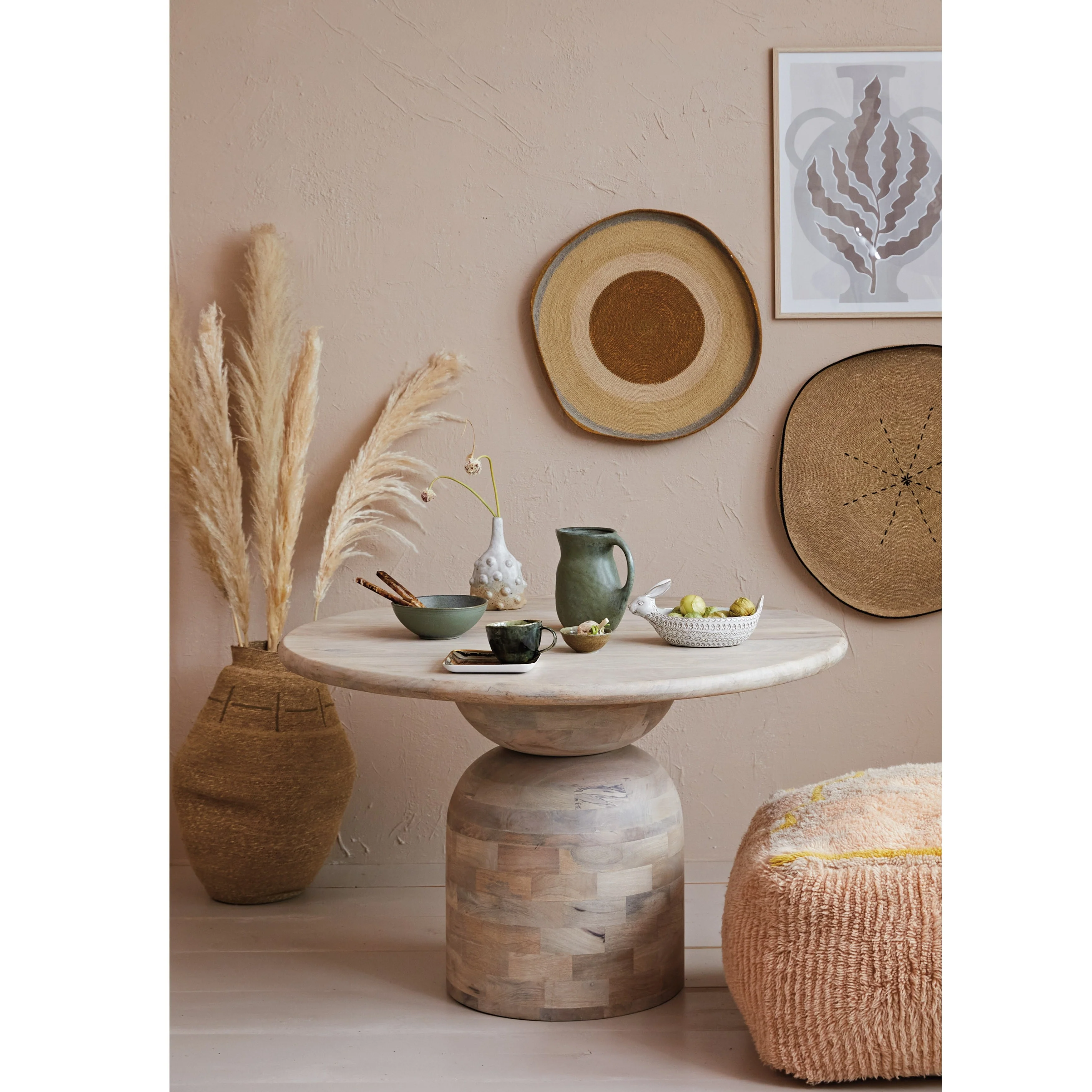 Mango Wood Dining Table with End Grain Base - 47.0L x 47.0W x 29.5H