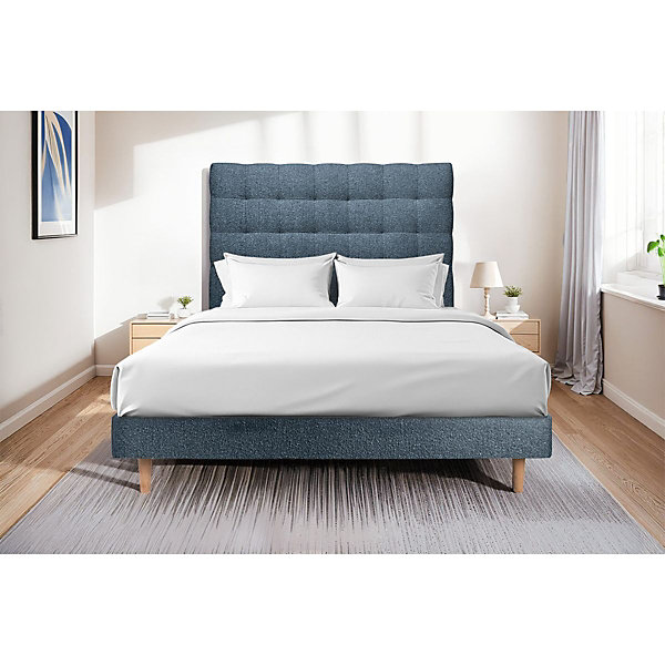 Lit avec tête de lit capitonnée et sommier kit- Lit en bois massif