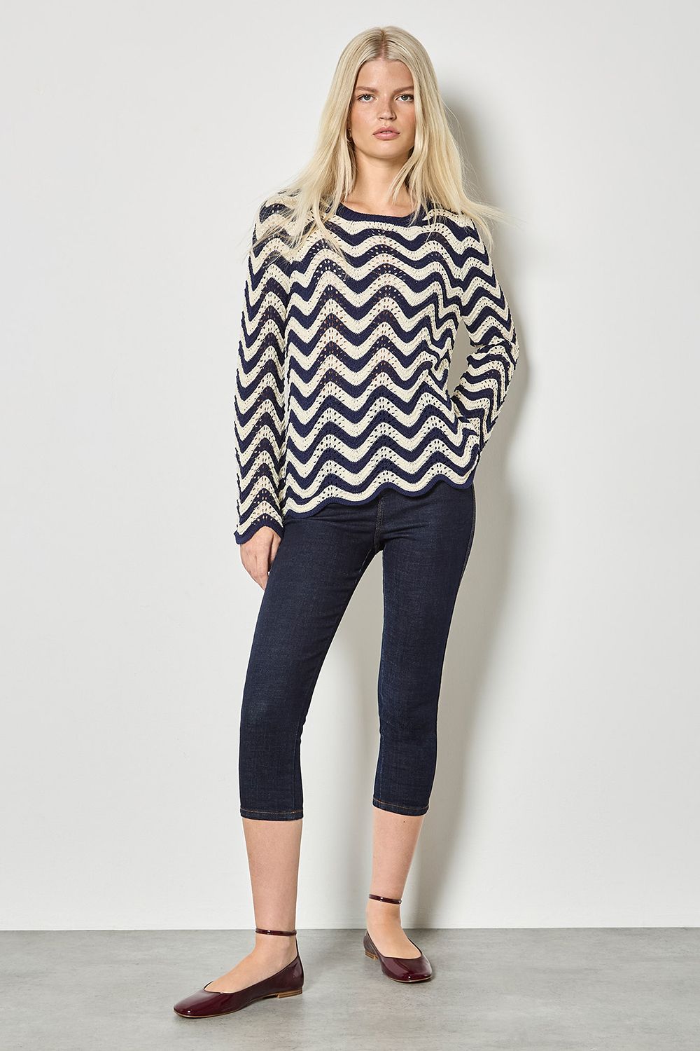 Apricot Stripe Waves Pointelle Knit Jumper