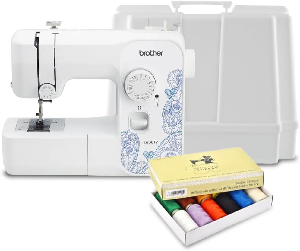 Brother RLX3817 17-Stitch Full-Size Sewing Machine (White) Bundle with Hardcase and Sewing Thread Kit (3 Items) (Certified Renewed)