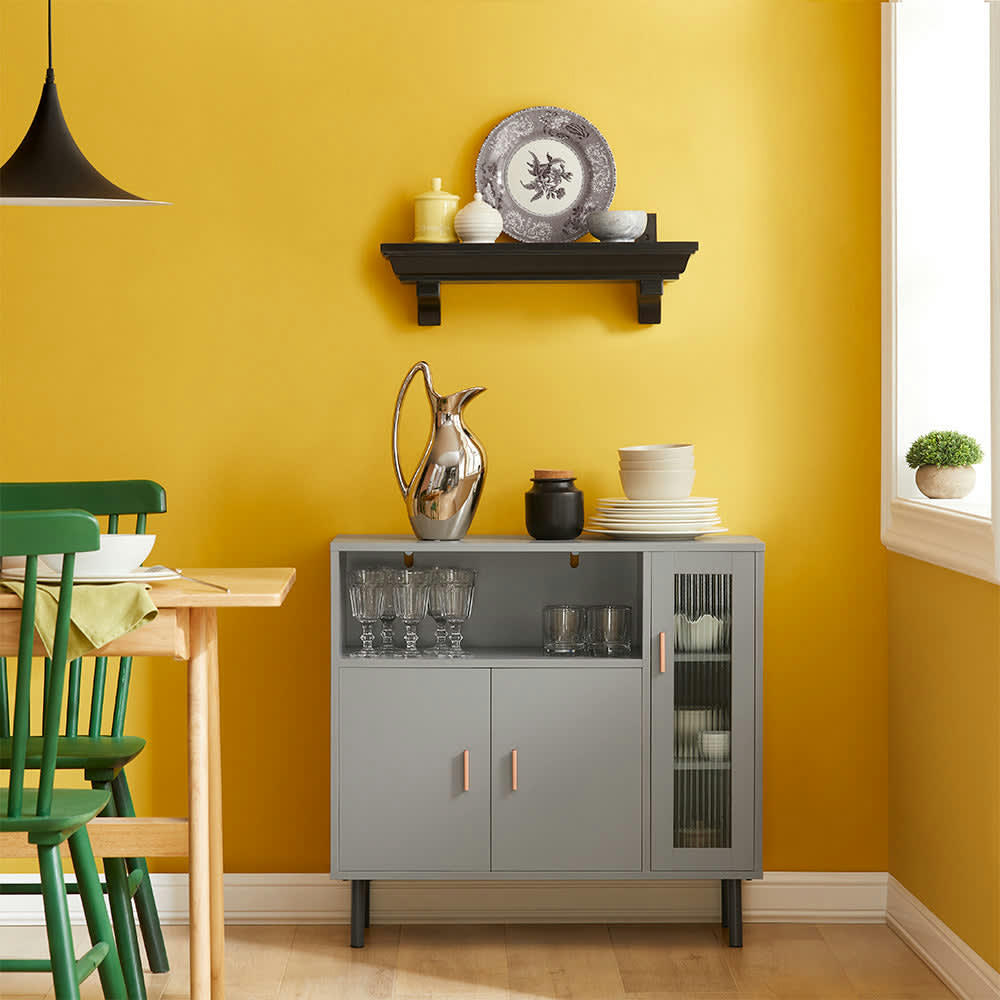 - Buffet de rangement 1 compartiment 3 portes effet bois gris