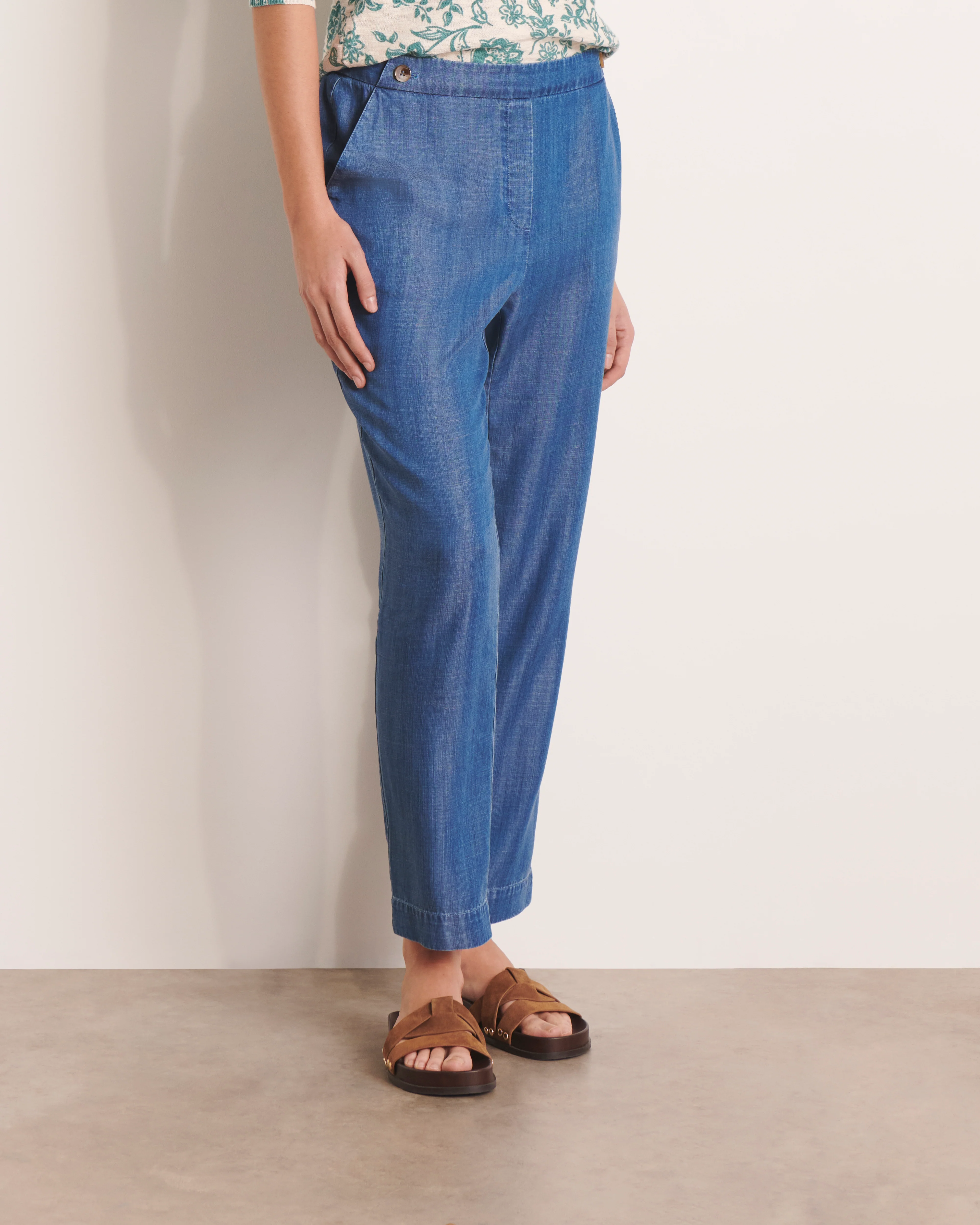 Pantalon bleu dos élastiqué PRUNELLE/13214/296