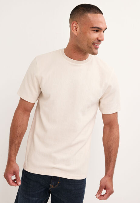 Mens Ecru Textured Cotton Rich T-Shirt