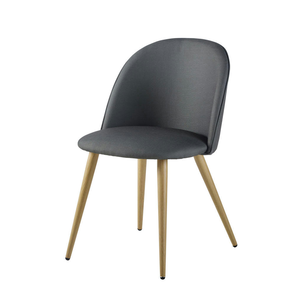 Mauricette - Chaise vintage gris foncé et métal imitation chêne