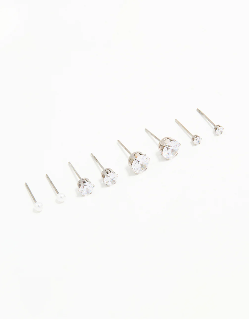 Waterproof Stainless Steel Cubic Zirconia & Pearl Stud Earrings 4-Pack
