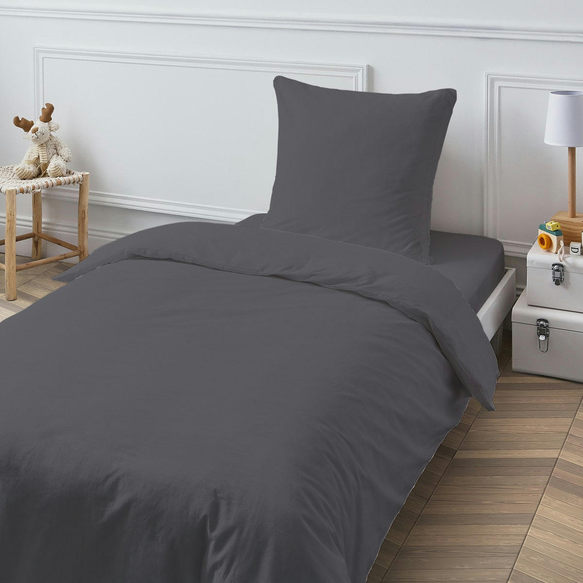 COTON UNIS - Housse de couette coton  unie zinc 200x200cm