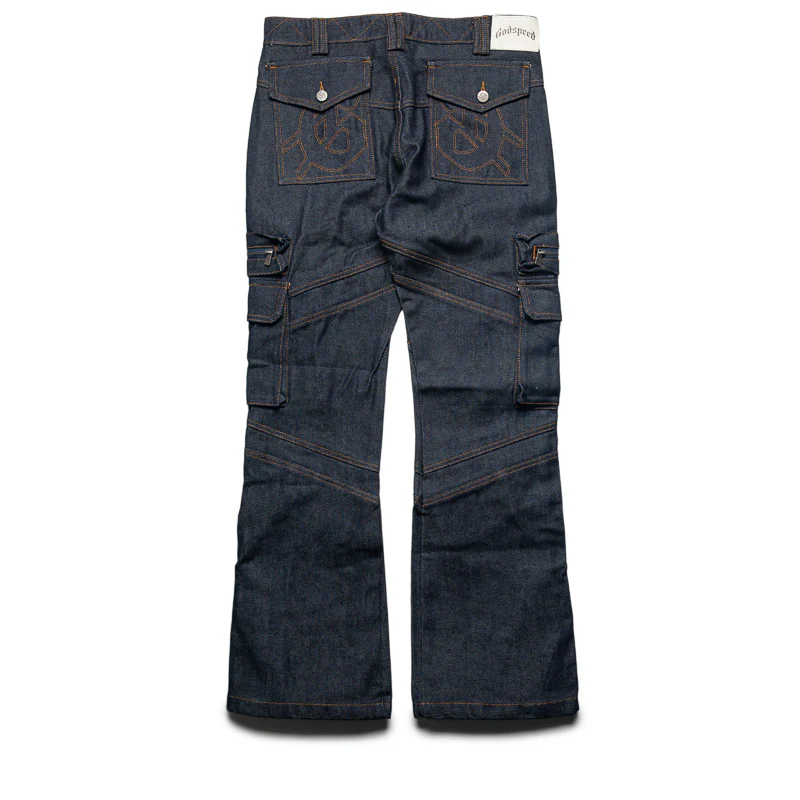 Godspeed New York Rockstar Flare Cargo Denim - Raw Blue