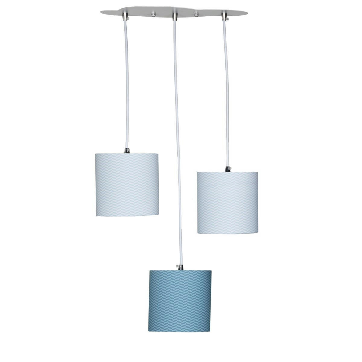 LAZARE - Suspension Lumineuse Trio Plafonnier en coton Bleu