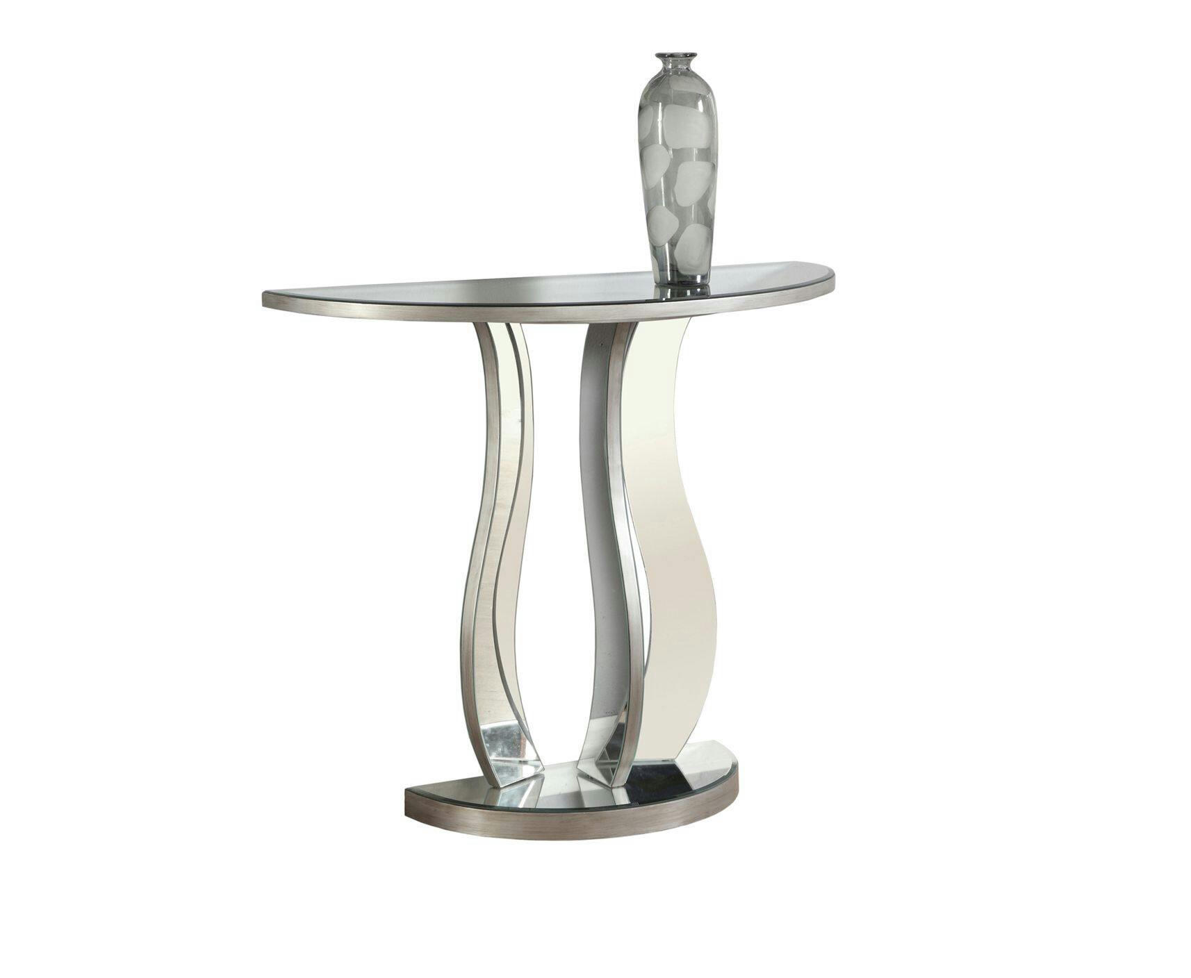 Monarch  Half Moon Glass Top Hallway Accent Console Table With Mirrored Base