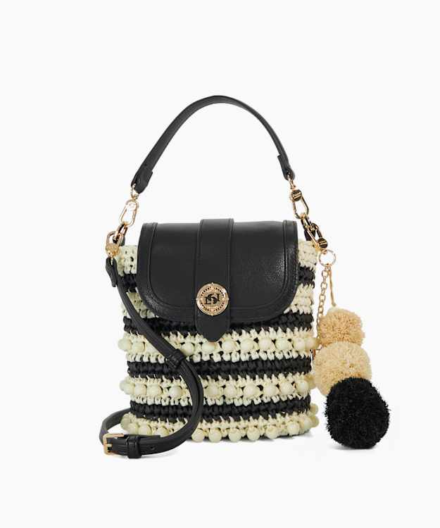 Dimple Black White - Raffia Crossbody Bag