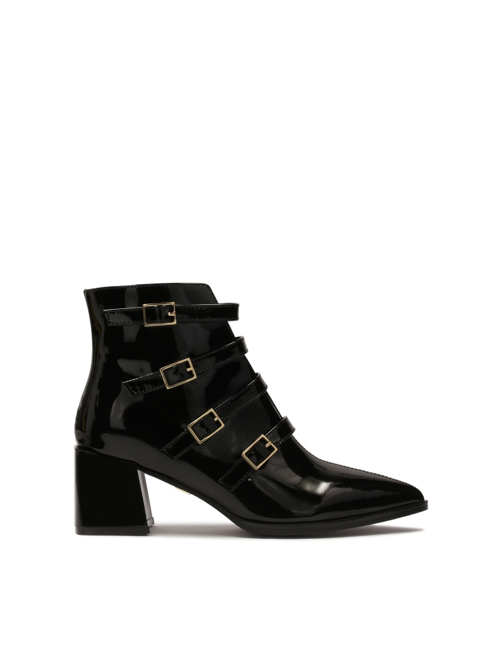 Patent leather black boots with buckles