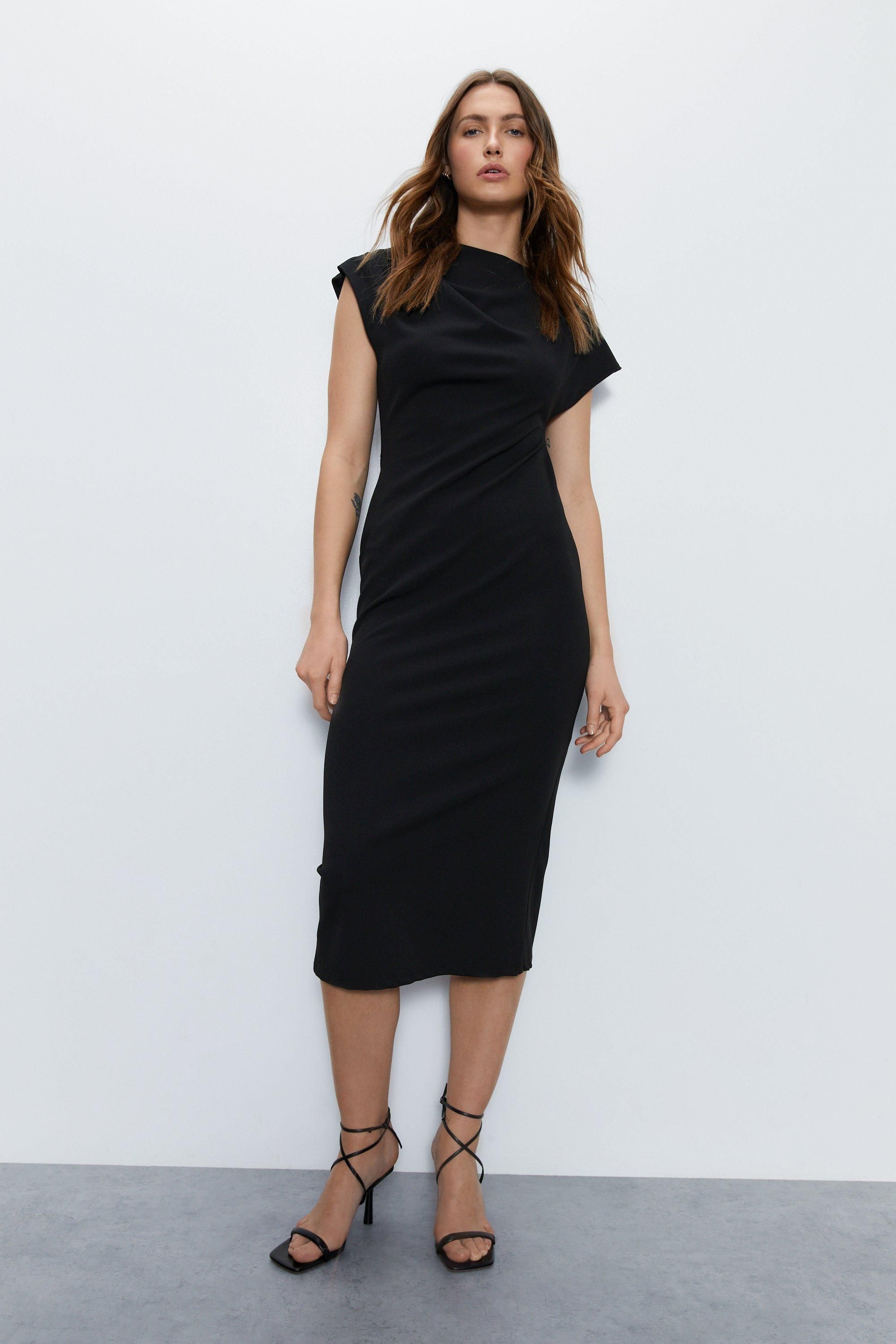 Warehouse Asymmetric Shoulder Midi Dress