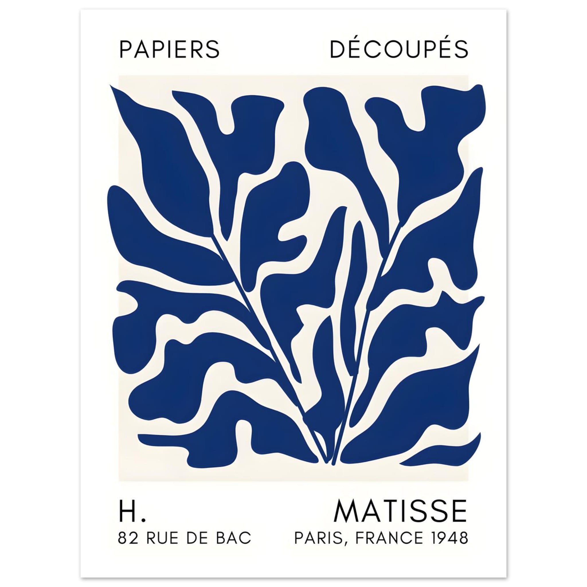 Artfulprints Poster Matisse – Seabed shapes navy blue II  - 30x40 cm - Blauw