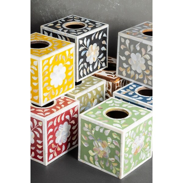 GAURI KOHLI Jodhpur Mother of Pearl Tissue Box Cover - Olive