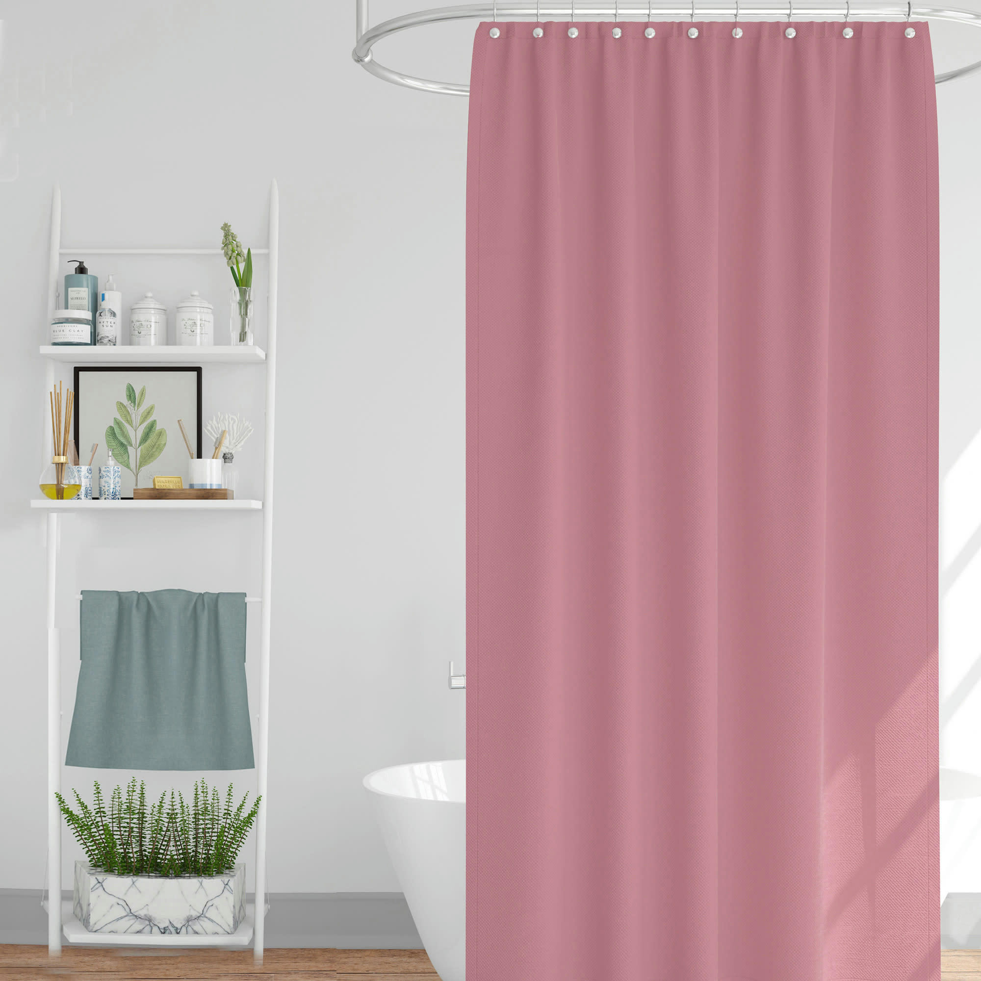 - Rideau de douche classique tissu jacquard uni rose