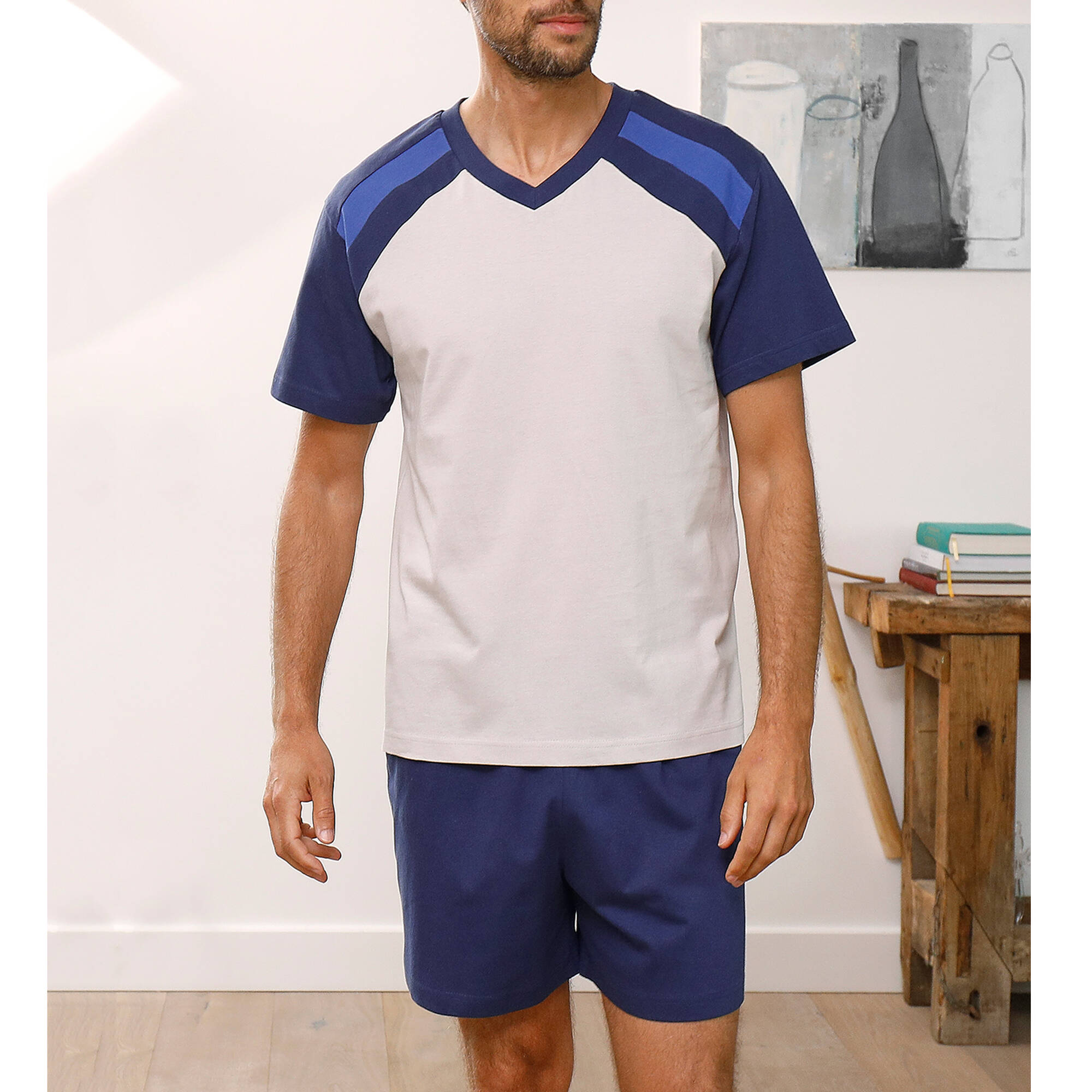 Pyjama short tricolore - lot de 2