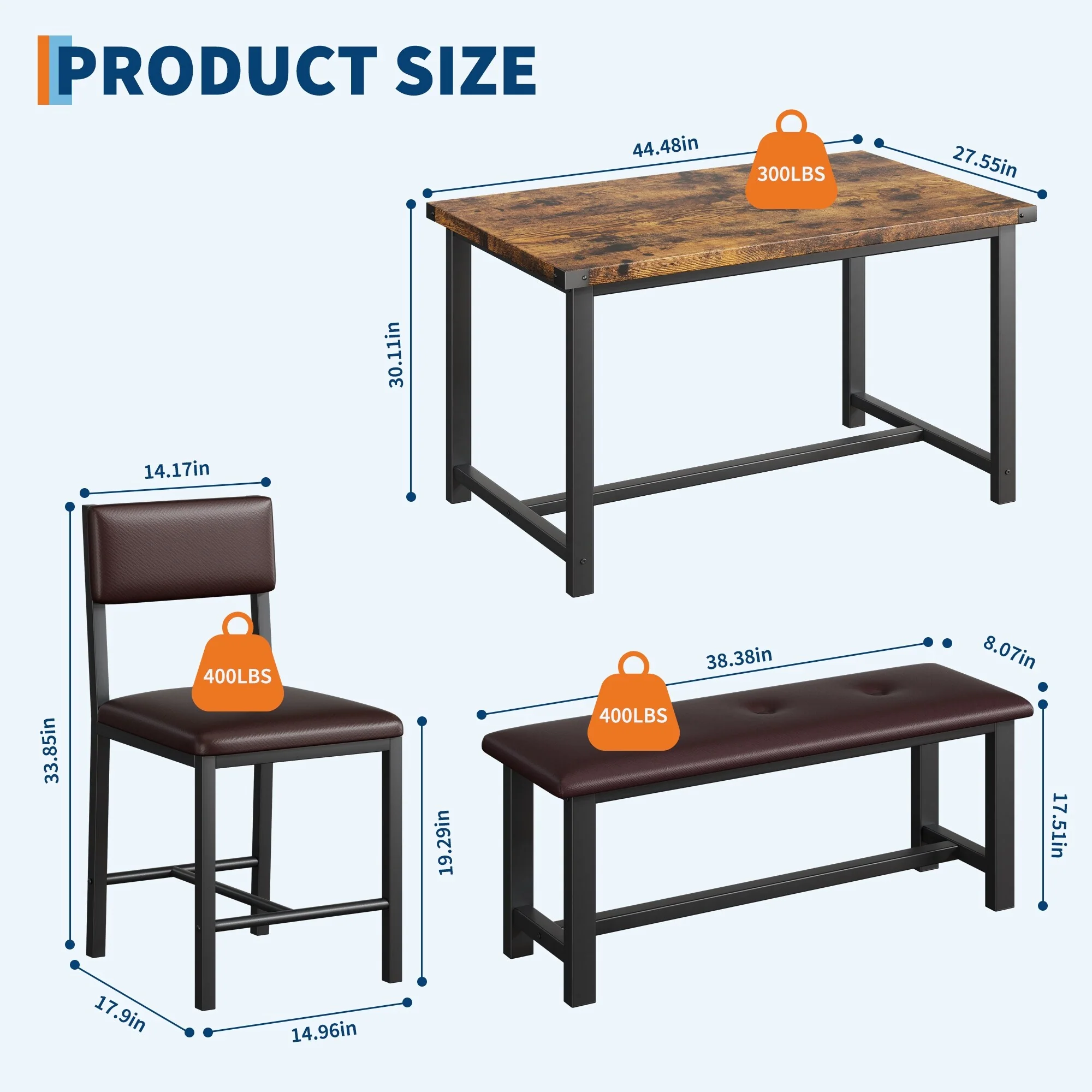 Dining Table Set for 4, Kitchen Table and 2 Upholstered Chairs with Bench