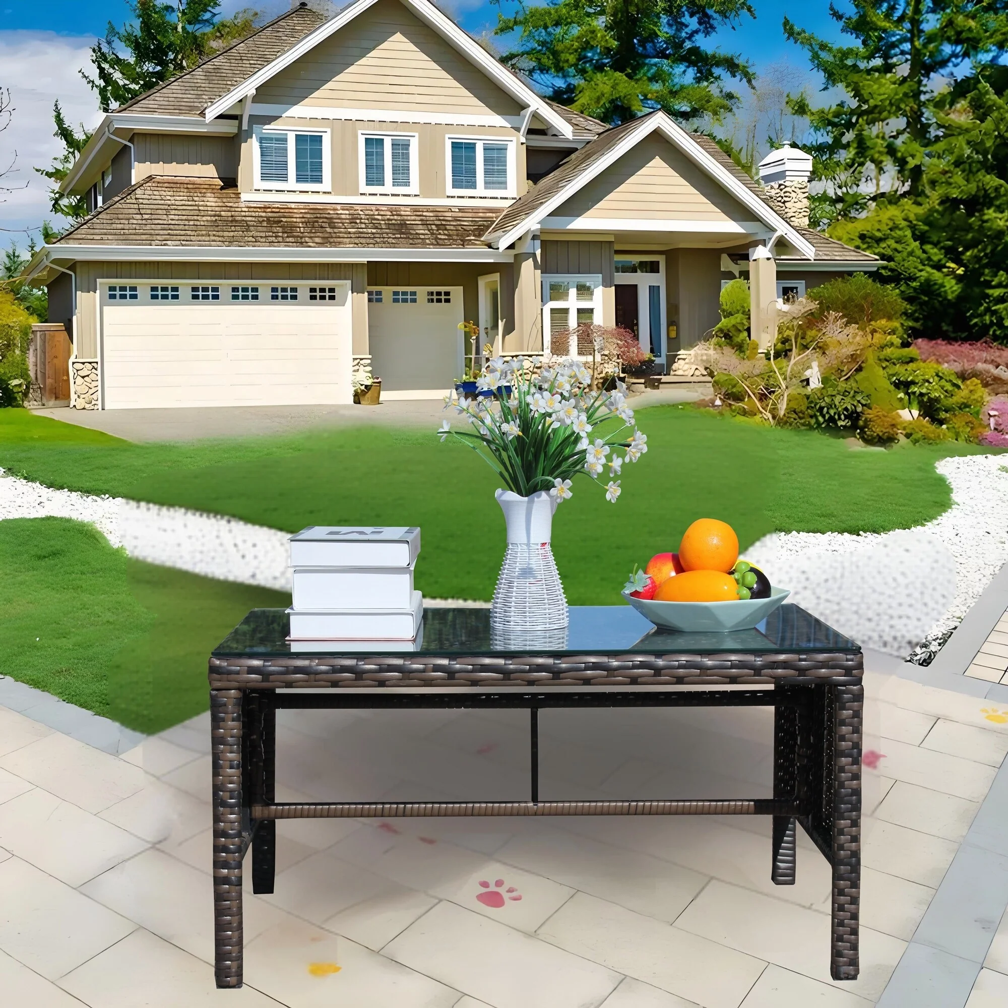 Outdoor patio Furniture 1 wicker Coffee Table,Brown