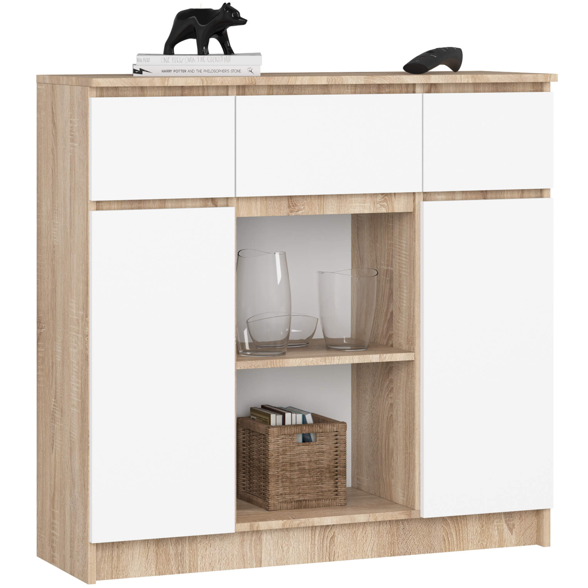 Komoda akord k100 dąb sonoma, biały 101x35x98 cm