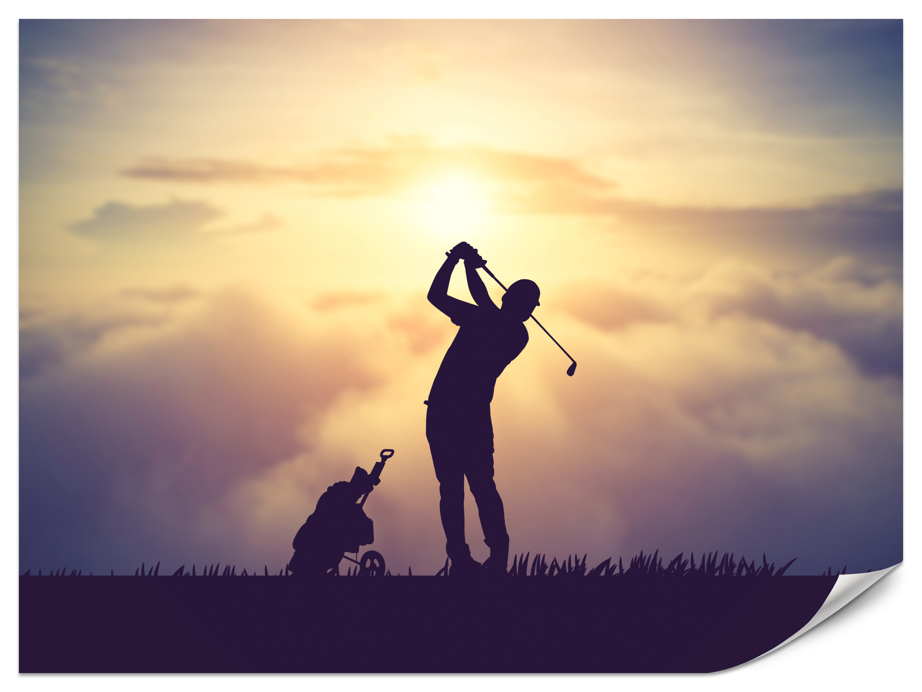 Fototapeta Golfista na tle zachodu słońca 100x70cm