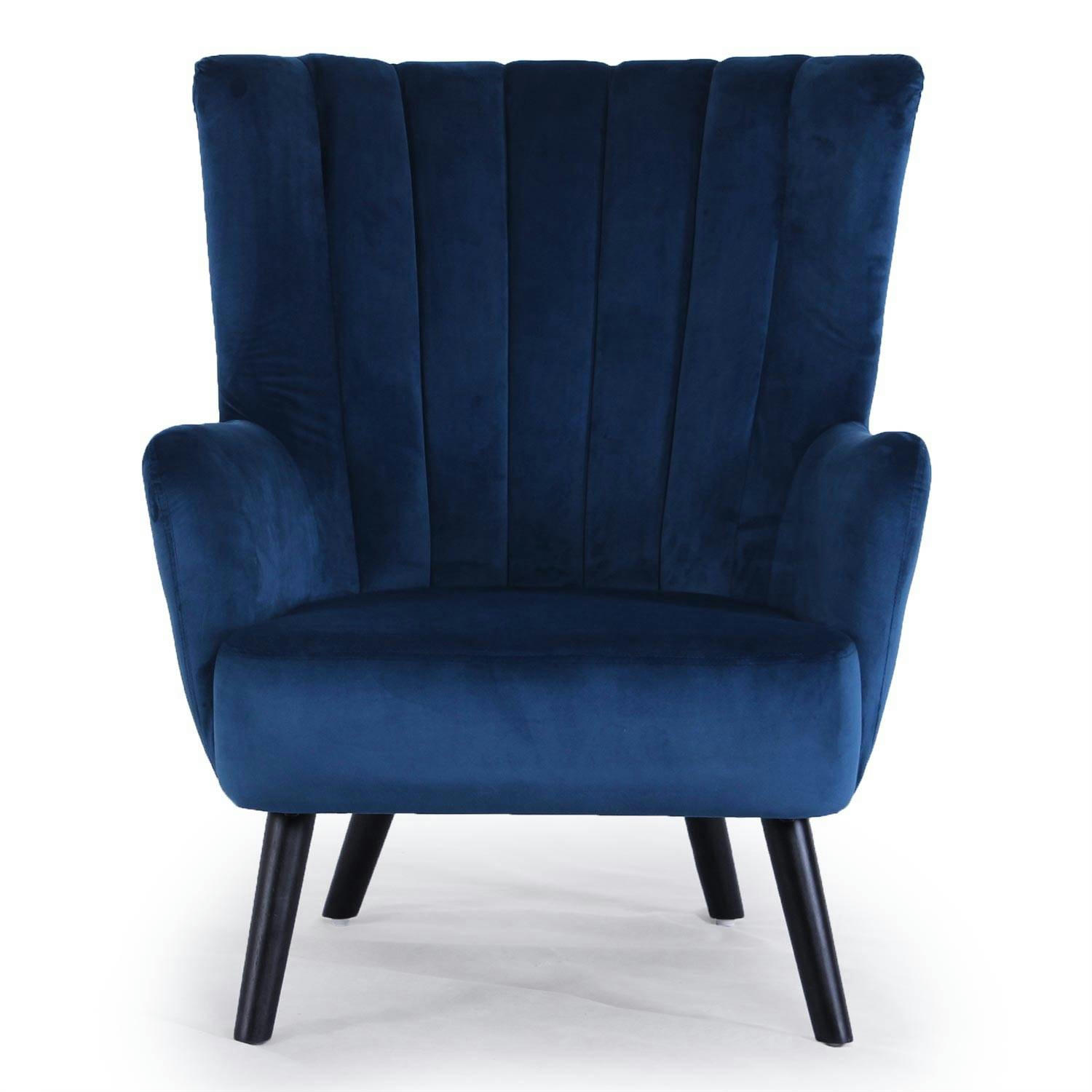 VIDAL - Fauteuil scandinave en velours bleu