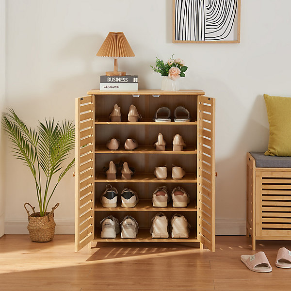 Armoire à chausures Klamp bambou 88 x 66 x 33 cm naturel en.casa