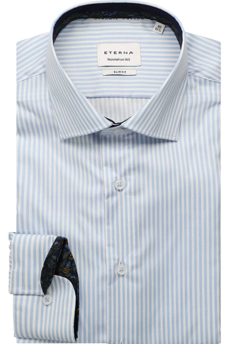 ETERNA Slim Fit Dynamic Cotton Hemd mittelblau, Gestreift (extra langer Arm)