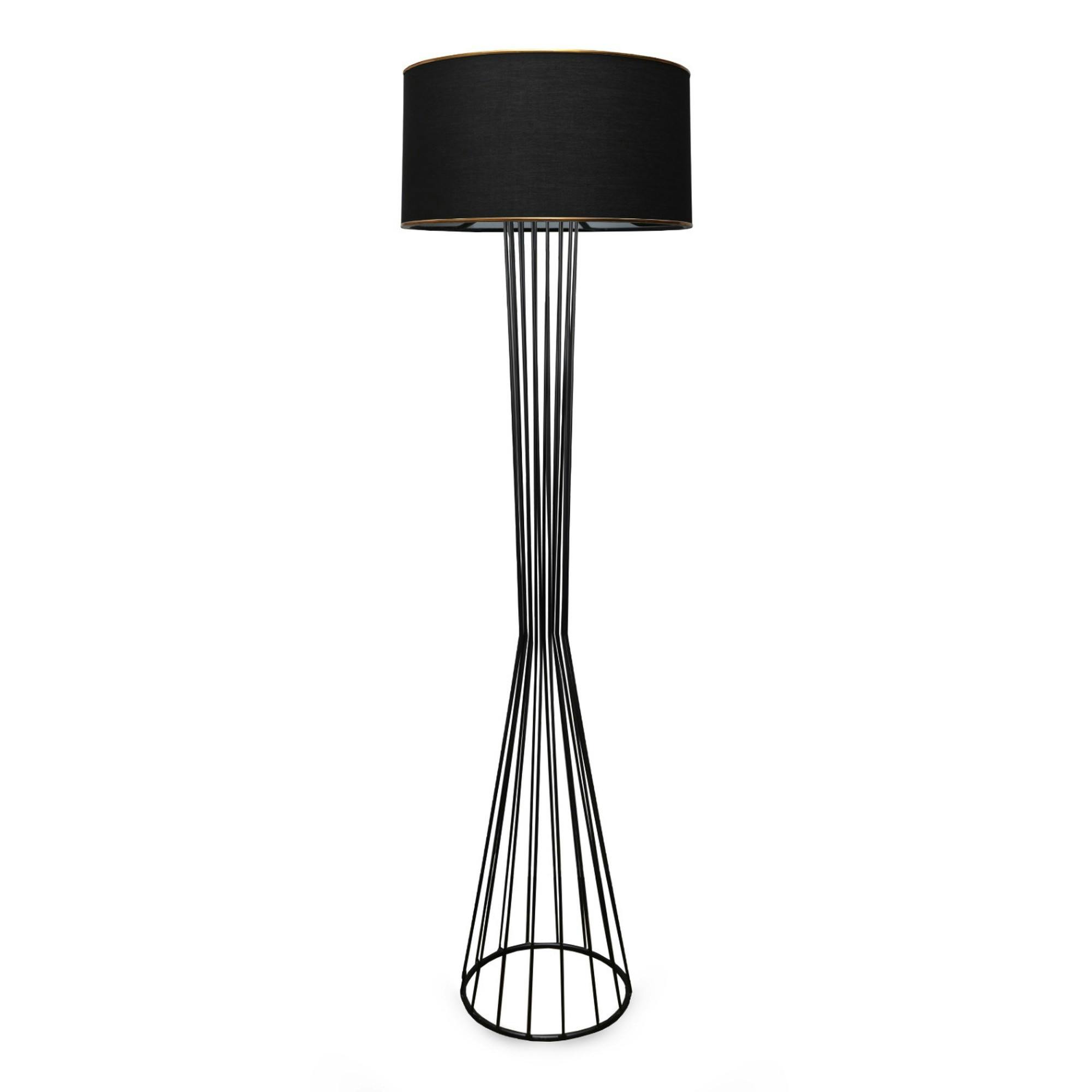Lampadaire salon moderne chic noir, abat-jour tissu SINOP