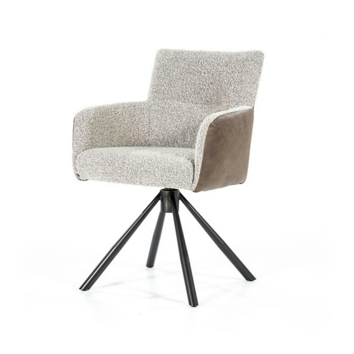 DILIS - Chaise avec accoudoirs en simi et tissu bouclé marron