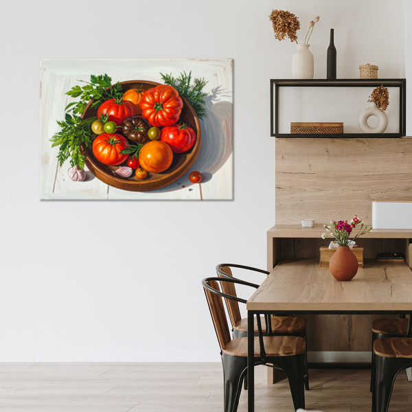 Obraz do kuchni jadalni restauracji, Martwa natura pomidory i zioła 30x20
