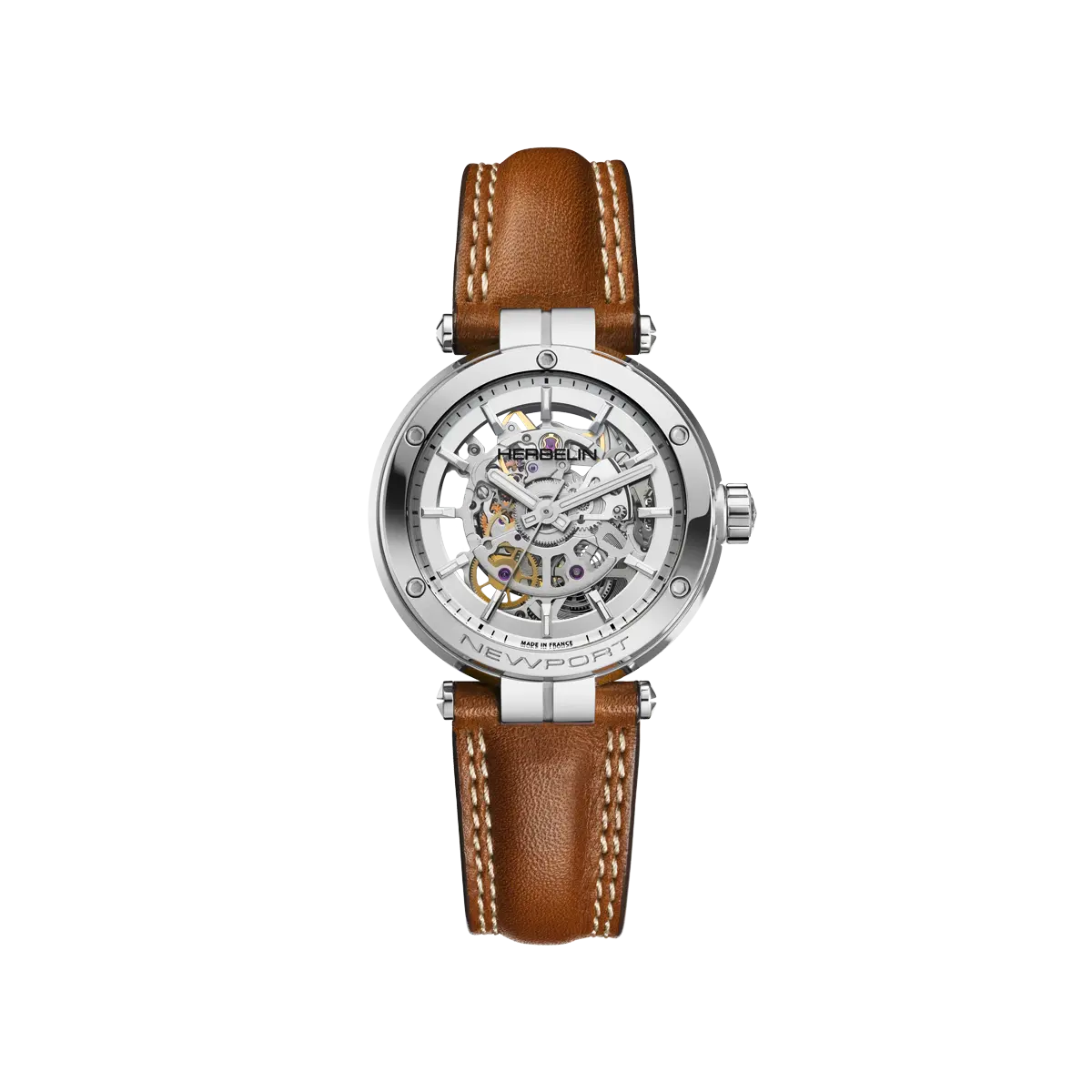 NEWPORT – SQUELETTE – ACIER & CUIR CAMEL