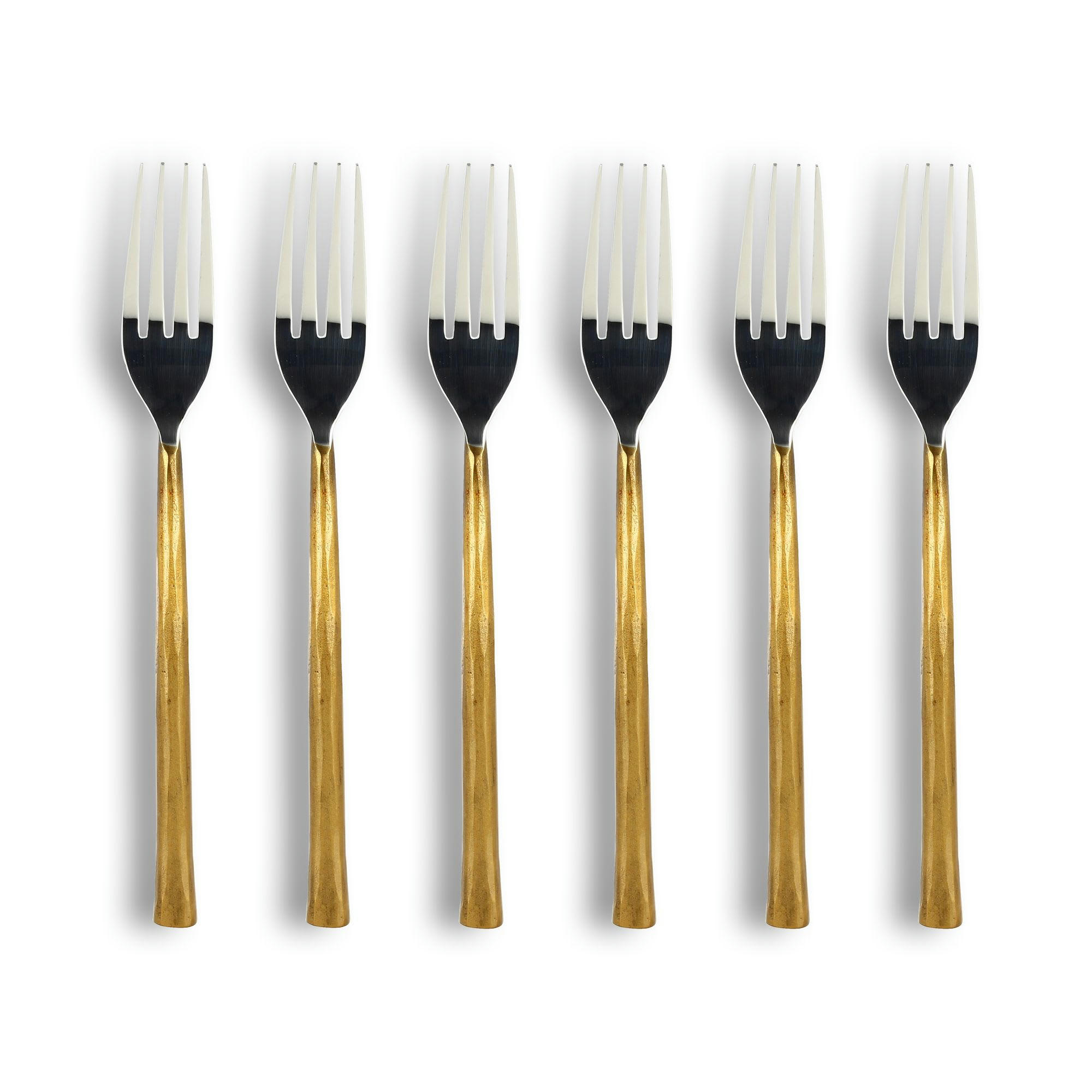 KHOS - Lot de 6 fourchettes en acier inoxydable argent et doré