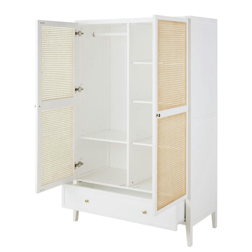 Siwa - Dressing 2 portes 1 tiroir écru et rotin tressé